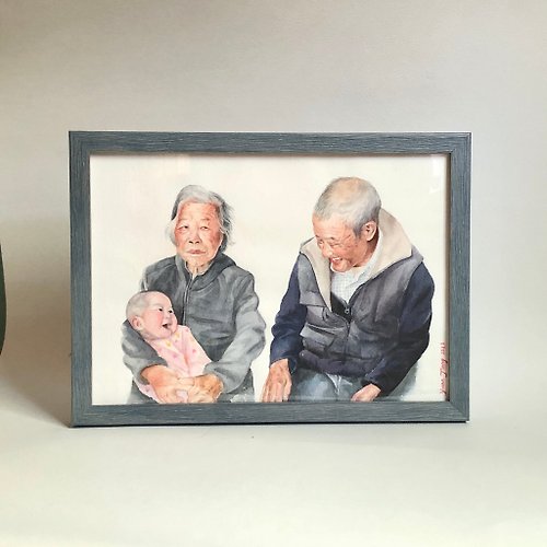 佐依畫畫｜Zoe Yuan Painting 32K－單色渲染背景－客製畫記憶中最快樂的時光－寫實人像畫