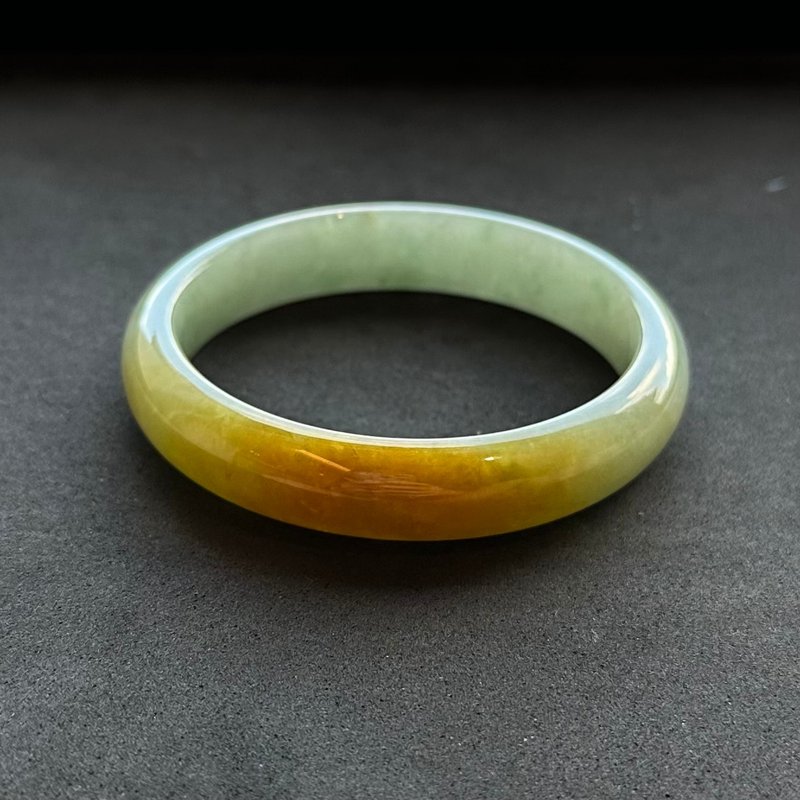 Natural A grade jade bracelet, yellow jade square ring/safety bracelet, 55.9 ring mouth - สร้อยข้อมือ - หยก สีเหลือง