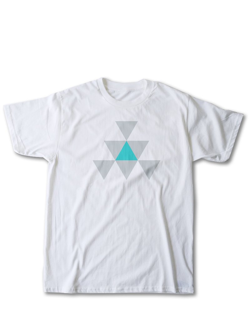 Triangle Shape Pattern White T-shirt,Geomatic Logo Graphic Creative Designer Tee - เสื้อฮู้ด - ผ้าฝ้าย/ผ้าลินิน ขาว