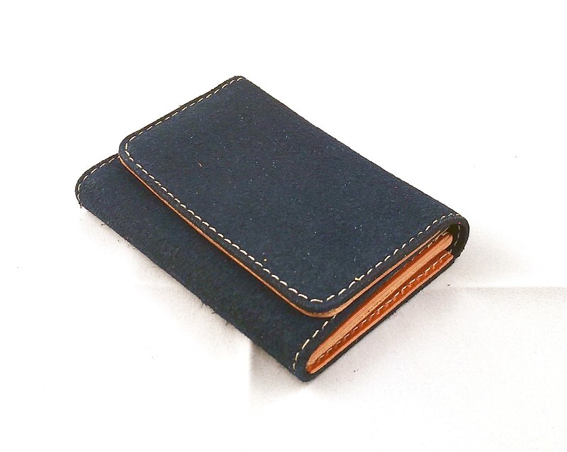 888NV　Business card holder / card case / black / Tochigi leather / suede　名片夾/名片盒/黑色/櫪木真皮/麂皮 - 名刺入れ・カードケース - 革 ブルー