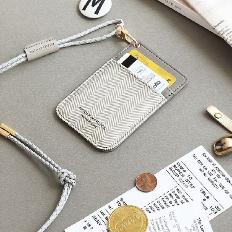 ICONIC urban necklace ticket holder (with neck strap) - texture gray, ICO83184 - ID & Badge Holders - Genuine Leather Gray