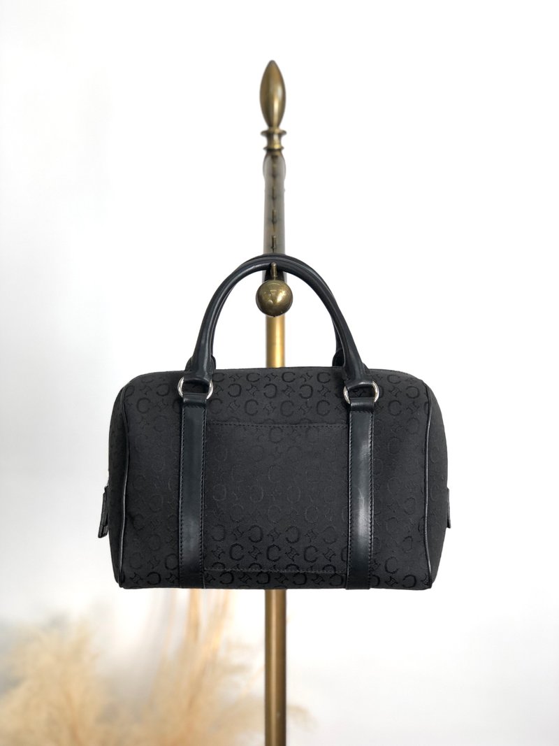 【 日本直送　名牌中古包 】CELINE セリーヌ Cマカダム ハンドバッグ ブラック ジャガード ミニボストン vintage ヴィンテージ  w8thgk - 手提包/手提袋 - 棉．麻 黑色