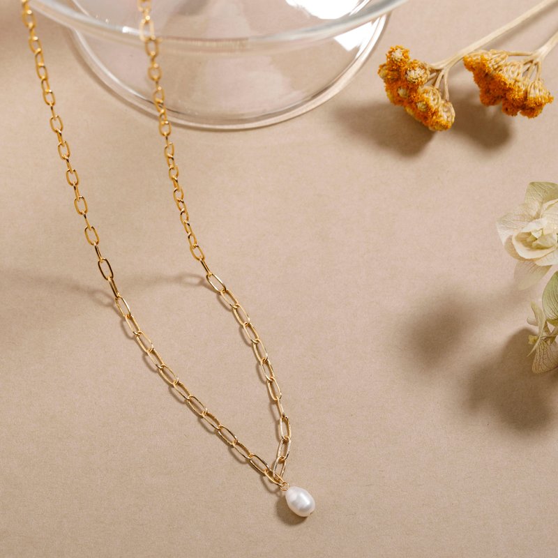 pearl drop magnet necklace GD Nickel-free magnet necklace, easy to put on and take off, freshwater pearl, simple chain necklace, gold - สร้อยคอทรง Collar - โลหะ สีทอง