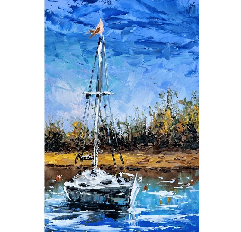 Oksana Stepanovaによる帆船絵画海景オリジナルアート15x10cm / 6x4インチ - ポスター・絵 - その他の素材 多色