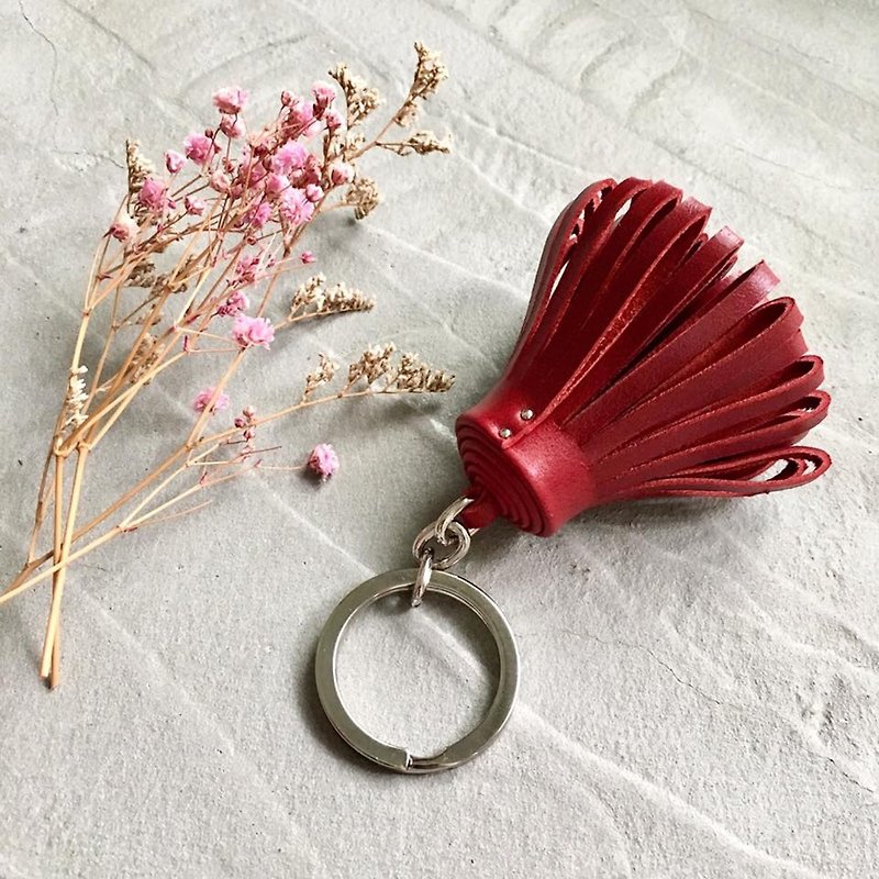 皮革流蘇鑰匙圈 客製化禮物 - 鑰匙圈/鑰匙包 - 真皮 紅色