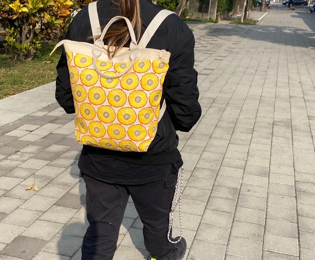 Pineapple print cotton canvas zippered backpack Shop limpactame Backpacks Pinkoi