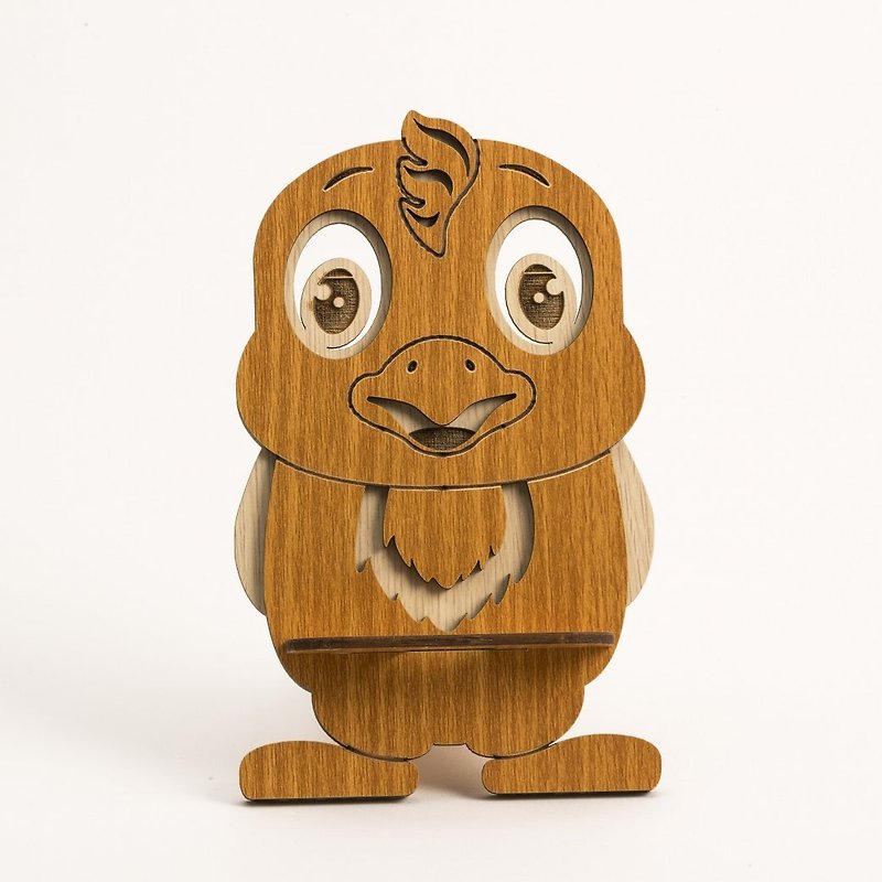 【先生の日ギフト】木製携帯電話ホルダー─十二支（鶏）飾り名刺入れ - 置物 - 木製 イエロー