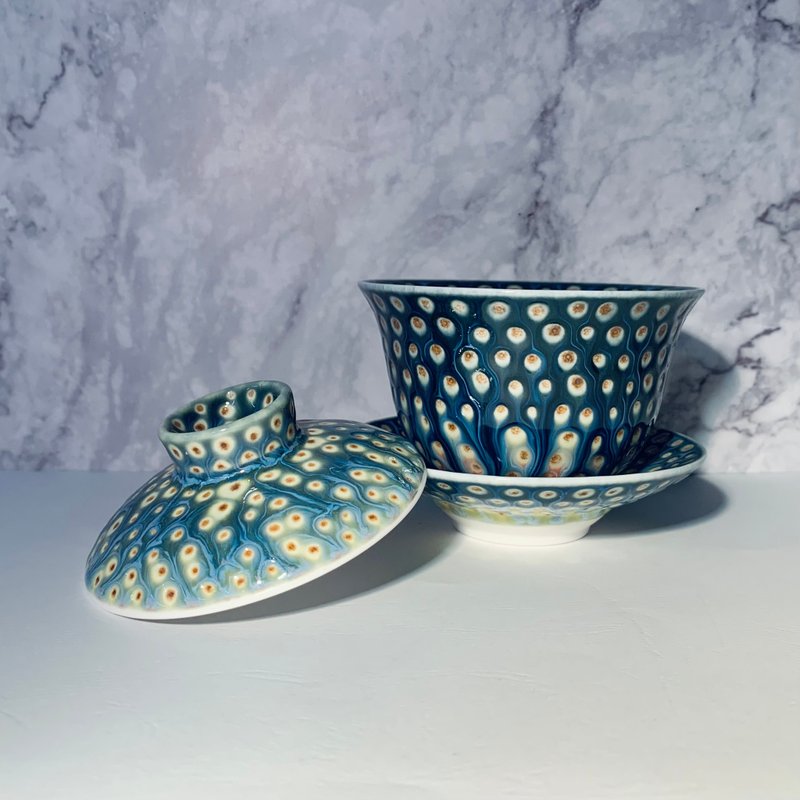 孔雀開屏 蓋碗 邱毓寧 鶯歌燒 - 茶壺/茶杯/茶具 - 瓷 多色