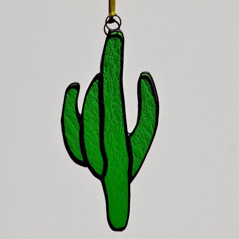 Cactus Plant Stained Glass Suncatcher, Cacti Window Hanging, Plant Lover Gifts - Wall Décor - Glass Green