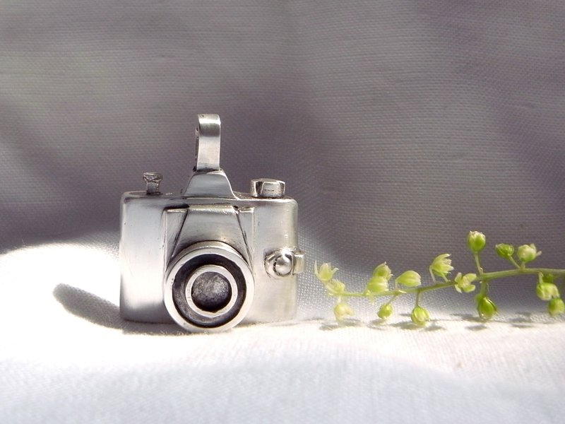 Silver Camera--A Memory Box--Sterling Silver--Silver Bird--Pendant Necklace with Wax Rope - Necklaces - Other Metals Gray