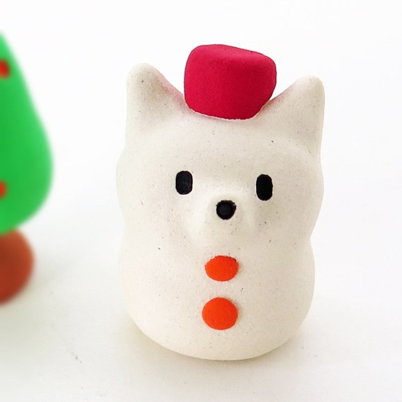 小さな柴わん雪だるま　クリスマス置物 - 擺飾/家飾品 - 陶 白色