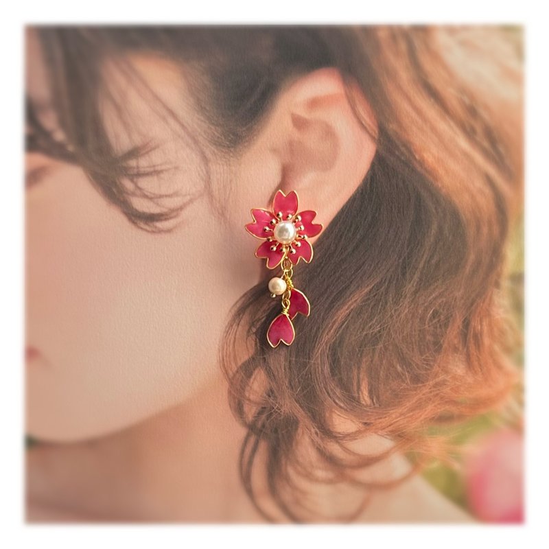 Sakura earrings cherry pink - Earrings & Clip-ons - Resin Pink