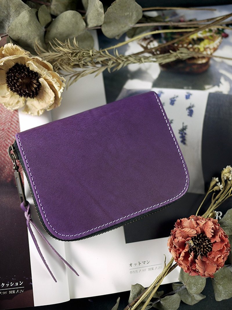 [Lucky Wallet] Elegant purple. Vegetable tanned leather/classic short clip/wallet/wallet/coin purse - กระเป๋าสตางค์ - หนังแท้ สีม่วง