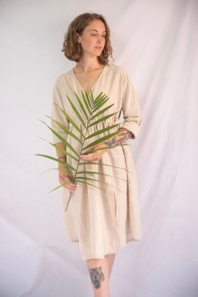 Vanilla Jejumai Jacket Dress | Linen | Natural Color - 洋裝/連身裙 - 棉．麻 白色