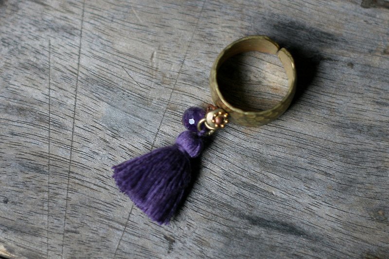 OMAKE brass scribe wide version of tassel ring / left white - General Rings - Other Metals Purple