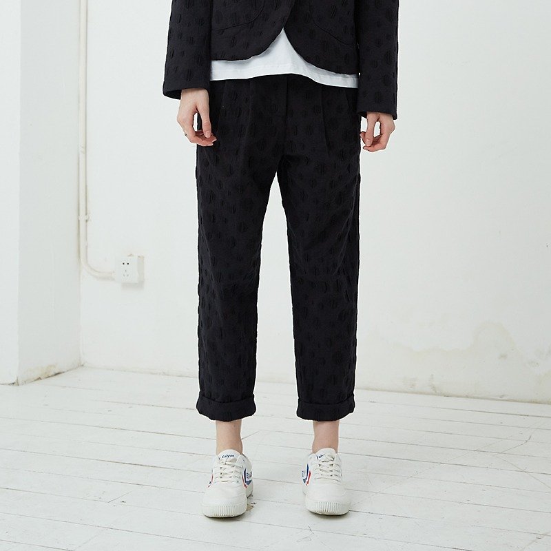 Dot jacquard trousers Hem pants - กางเกงขายาว - ผ้าฝ้าย/ผ้าลินิน สีดำ