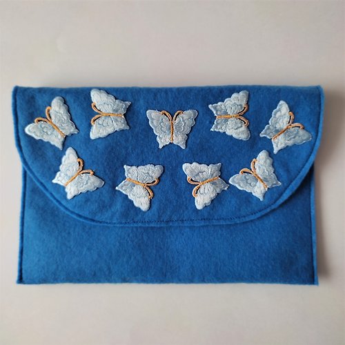 Enya 手拿包 Felt clutch blue cosmetic bag small bag butterfly handbag