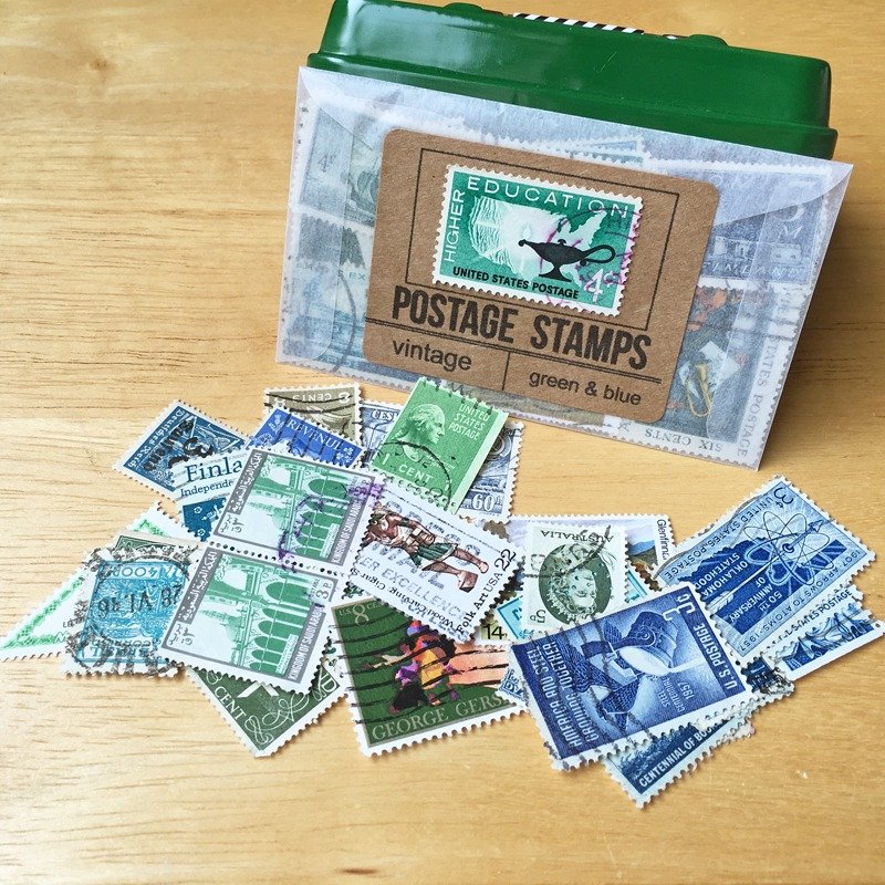 Saturday Morning Vintage / Postage Stamps Vintage Stamps (green + blue) - อื่นๆ - กระดาษ สีเขียว