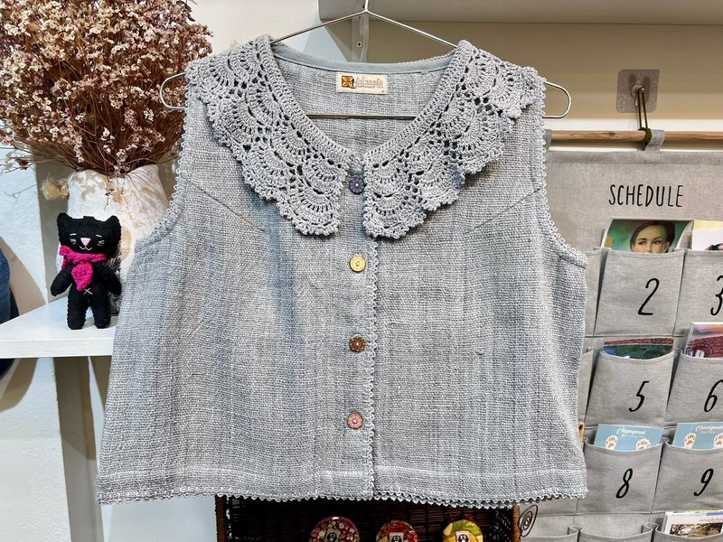【Size M】復古風鉤針領 - 女上衣/長袖上衣 - 棉．麻 多色