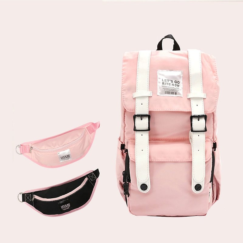 [Valentine's limited time combination] lightweight waterproof traveler bag - powder x waist bag group - Backpacks - Waterproof Material Pink