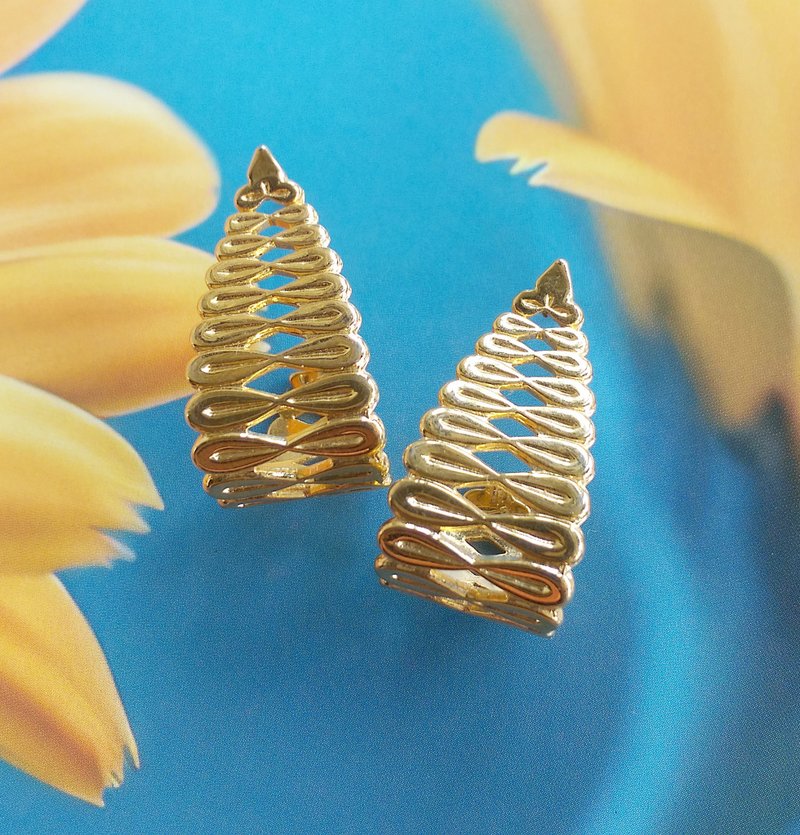 Vintage Jewelry 西洋古董飾品 金色調 無限 針式耳環 - 耳環/耳夾/耳骨夾 - 其他金屬 透明