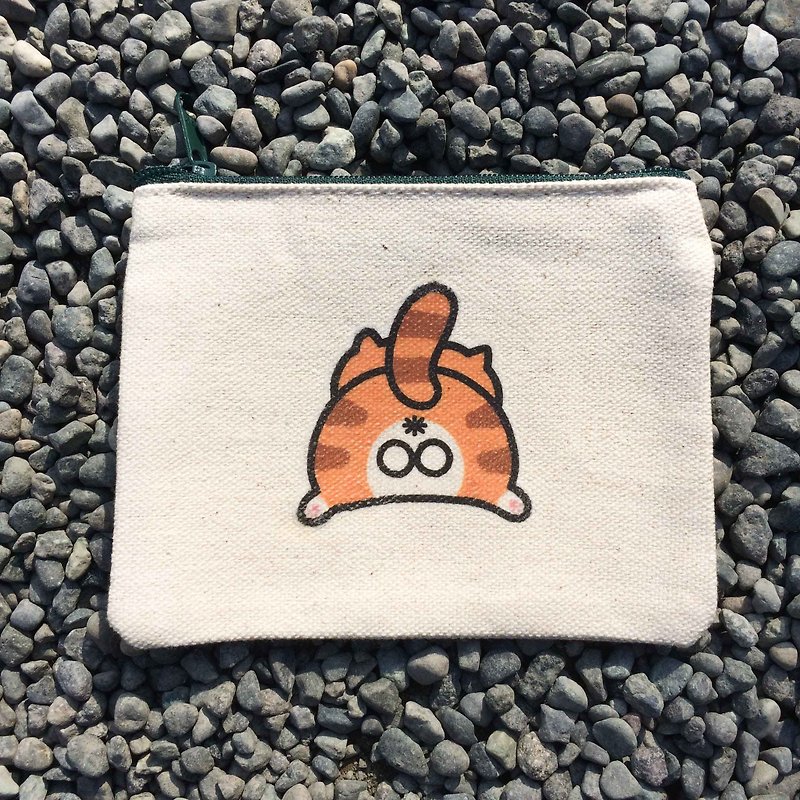 A gift for cat lover orange cat fart の daily canvas coin purse hand-printed Coin bag - กระเป๋าใส่เหรียญ - ผ้าฝ้าย/ผ้าลินิน สีเหลือง