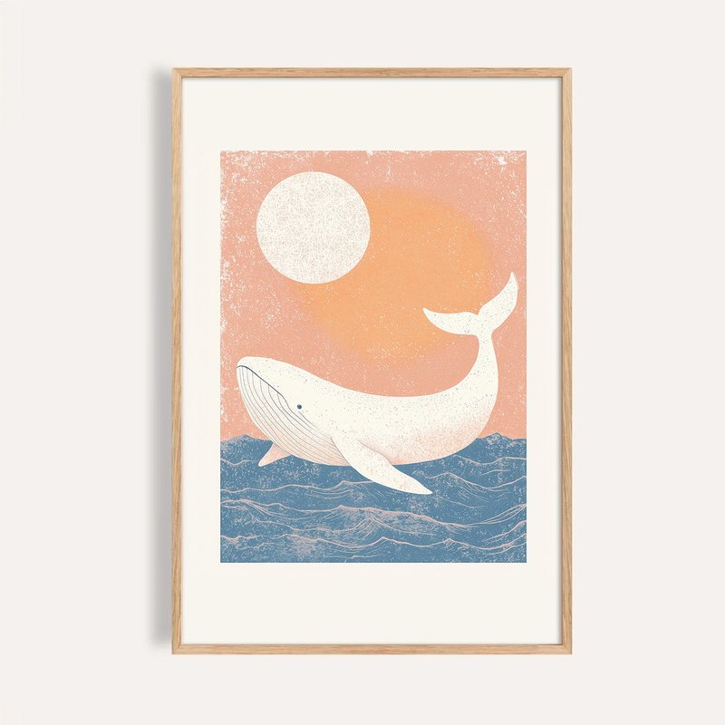 晚霞下的白鯨 Sunset Whale / 童話系列海洋插畫 - 海報/掛畫/掛布 - 紙 
