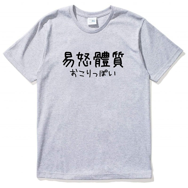 Japanese Yi Angry physique #2 short-sleeved T-shirt gray Chinese characters Japanese English text green Chinese style - Men's T-Shirts & Tops - Cotton & Hemp Gray