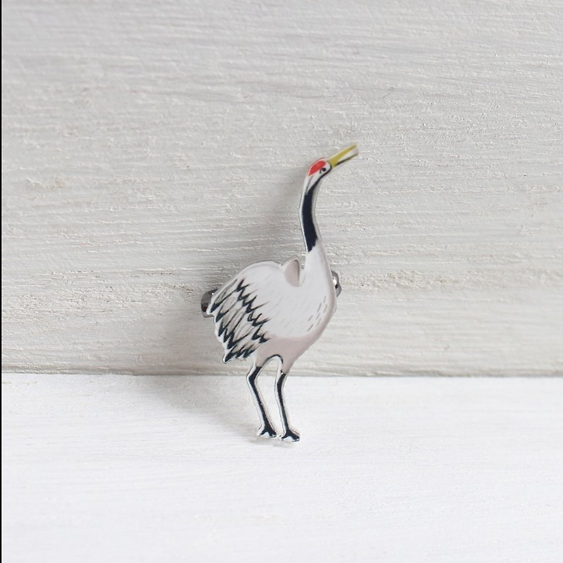 Red-crowned Crane small badge I Forest Daily - เข็มกลัด/พิน - อะคริลิค ขาว