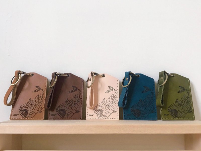 Vegetable tanned leather multi-purpose card holder x whale shark x ocean totem design - ID & Badge Holders - Faux Leather 