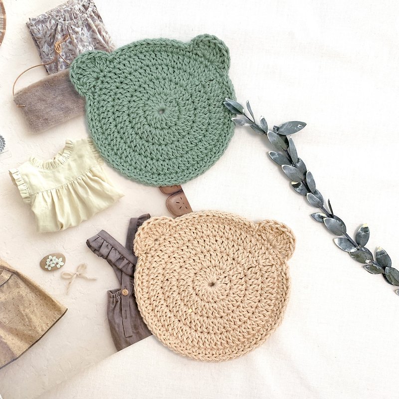 Hand knitted/cute bear crochet coaster knitted coaster Morandi color - ที่รองแก้ว - ผ้าฝ้าย/ผ้าลินิน หลากหลายสี