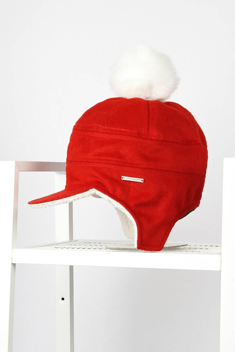 Christmas two-color reflective flying wool hat with fluff - Hats & Caps - Polyester Red