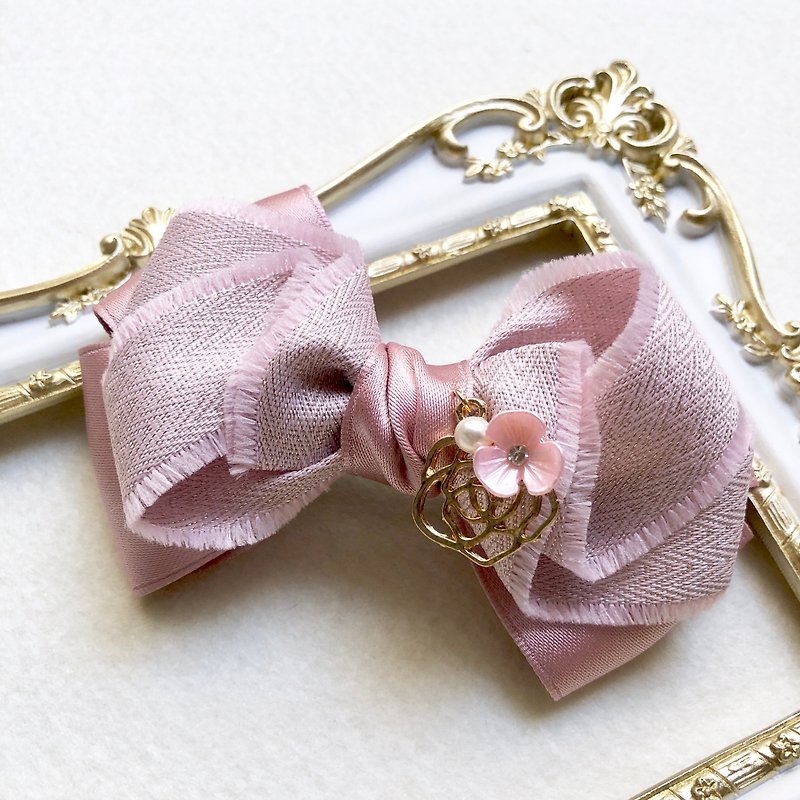 Golden Rose Elegant Bow Spring Clip/Yan Pink - Hair Accessories - Other Materials Pink