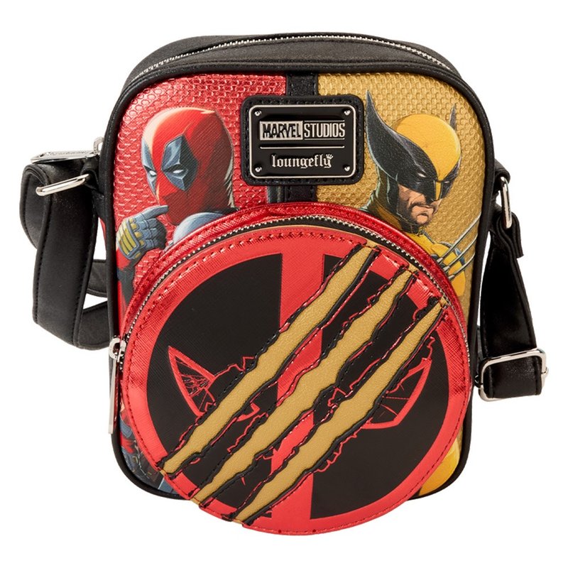 LOUNGEFLY-Deadpool 3 Classic Side Backpack Deadpool and Wolverine - Messenger Bags & Sling Bags - Faux Leather Black