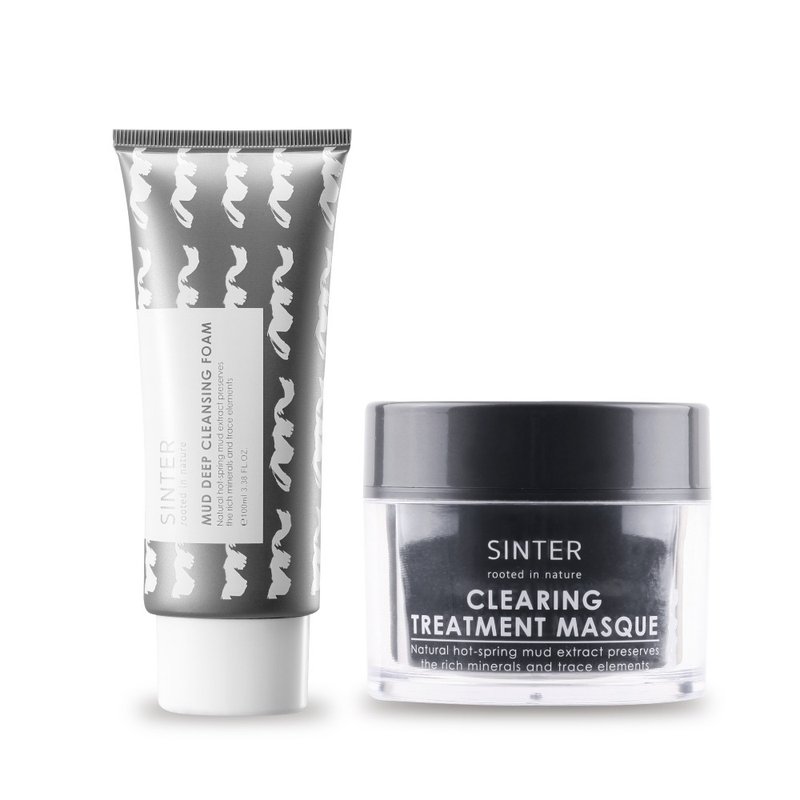 【SINTER】Basic Cleansing Double Kill - Hot Spring Mud Facial Cleanser + Mud Cleansing Mud - Facial Cleansers & Makeup Removers - Concentrate & Extracts Gray