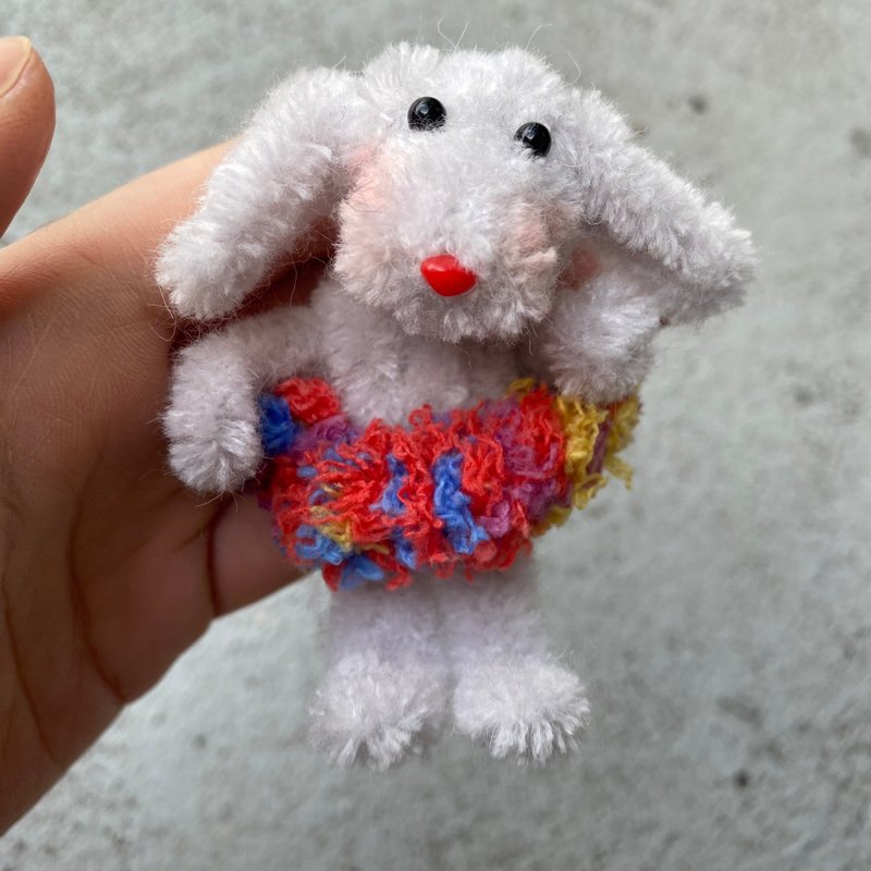 Summer swimming ring triplet white dog standing 9cm - hair root twist stick handmade/doll pet doll - ตุ๊กตา - วัสดุอื่นๆ ขาว