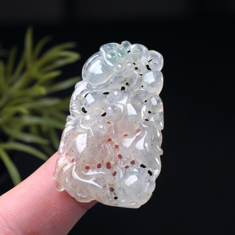 冰種飄綠花翡翠荷包有魚項鍊 | 天然緬甸玉翡翠A貨 | 送禮 - 吊飾/掛飾 - 玉石 多色
