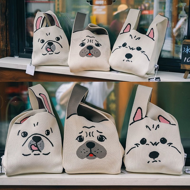 Original West Highland Pug French Bulldog Pet Schnauzer Peripheral Dog Tote Bag Cartoon Knitted Handbag Crossbody - กระเป๋าถือ - วัสดุอื่นๆ หลากหลายสี