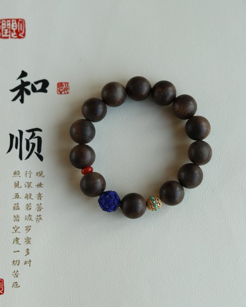 Angel's tears 天使之淚 Jewelry Design 15mm天然沈香珠沈香珠 青金石蓮花珠設計單圈手串手鍊s
