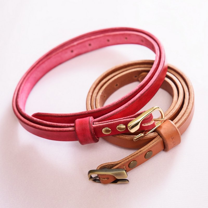 Leather handmade female models - Italy vegetable tanned saddle belt - brown brown / plus a belt loop - Belts - Genuine Leather Brown