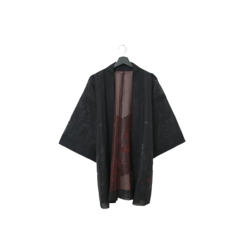 Back to Green-日本透膚羽織 細閃 緋紅楓葉tf-42/vintage kimono - 女大衣/外套 - 絲．絹 