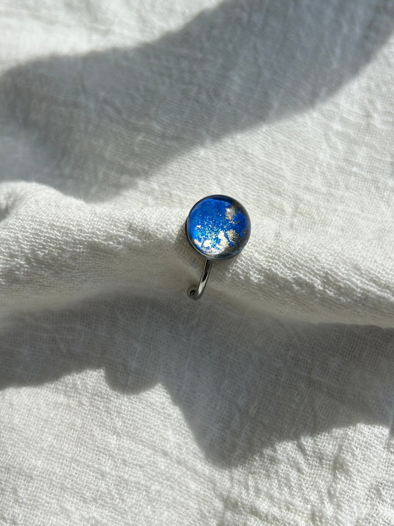 不鏽鋼 藍海星塵  可調節 開口戒 - 戒指 - 不鏽鋼 藍色