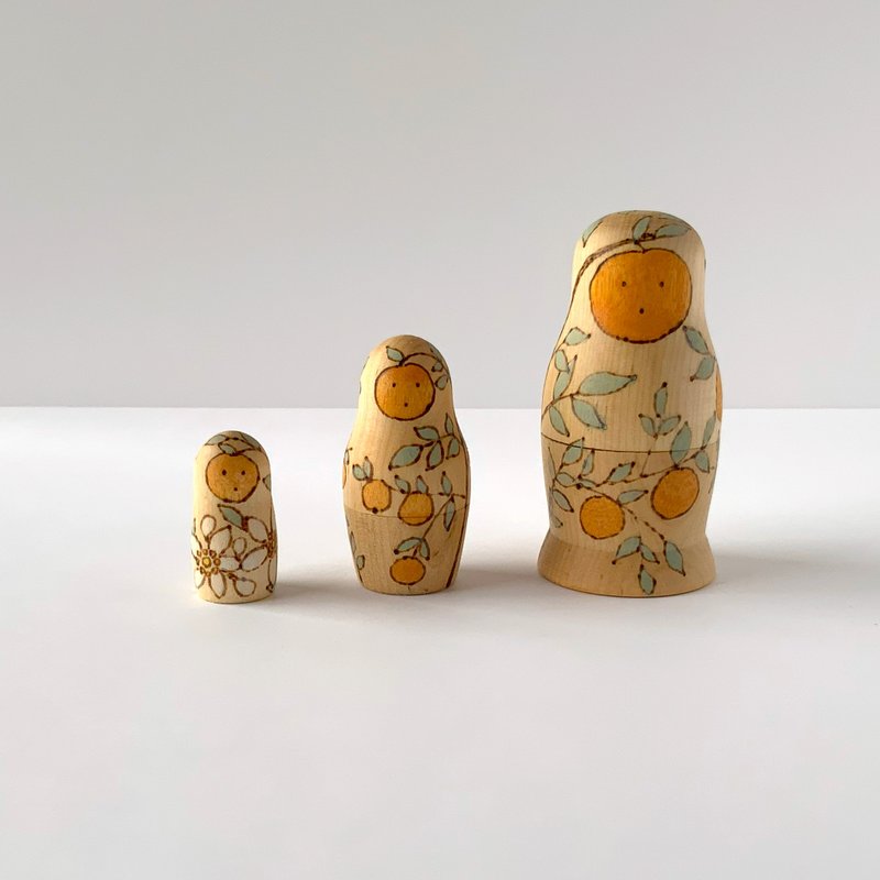 みかんマトリョーシカ - 公仔/玩偶 - 木頭 橘色
