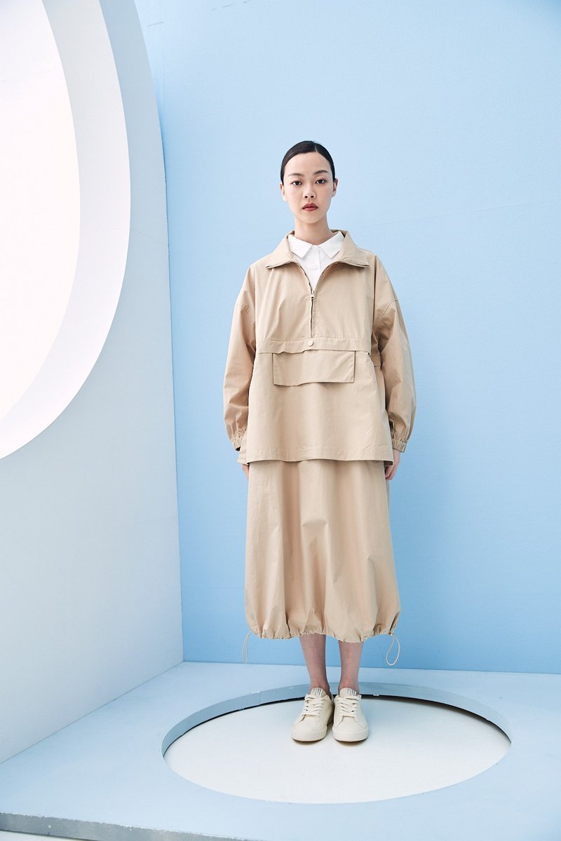 Half-Placket Drawstring Dress - One Piece Dresses - Cotton & Hemp Khaki