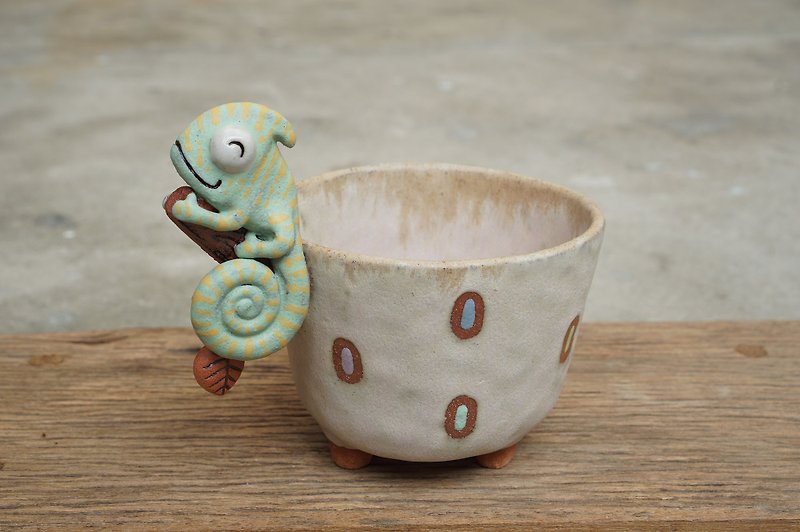 Branch with chameleon plant pot for cactus , handmade ceramic , pottery - Pottery & Ceramics - Pottery Brown