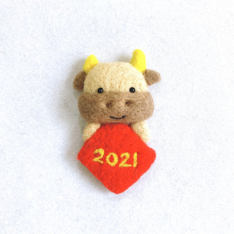 2021金牛年 羊毛氈磁鐵/別針/髮夾 - 磁鐵 - 羊毛 紅色