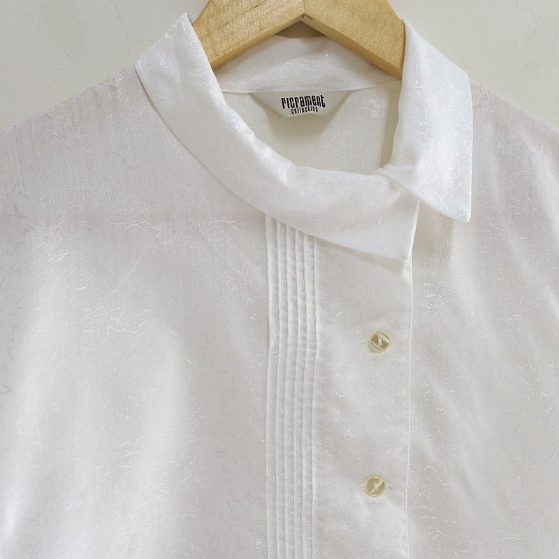 │Slowly│pattern-old shirt │vintage.retro.literature.made in Japan - เสื้อเชิ้ตผู้หญิง - เส้นใยสังเคราะห์ ขาว
