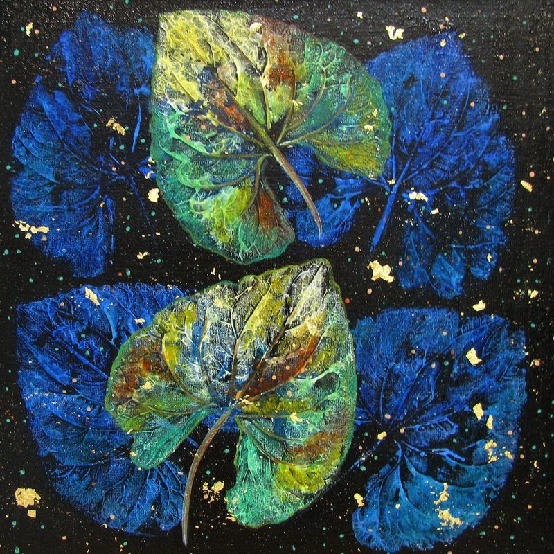 Botanical style leaf painting in acrylic on canvas panel framed Livingroom décor - 壁貼/牆壁裝飾 - 其他材質 多色