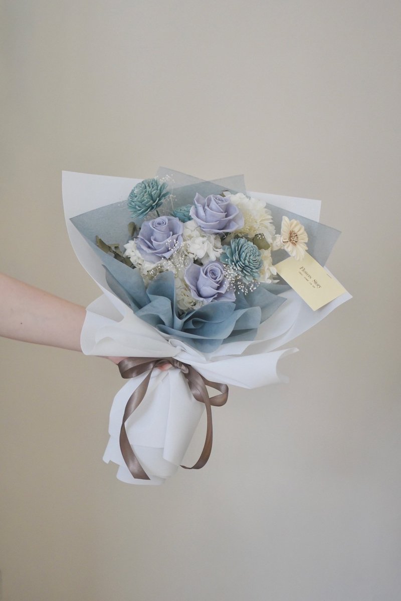 /七夕情人節花束藍色/儀式感 生日 永生花 求婚 登記 玫瑰 - 乾燥花/永生花 - 植物．花 藍色