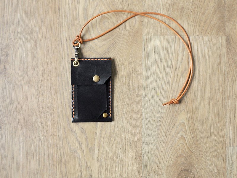 The ID must also have a sense of mystery/identification ID clip neck lanyard combination hand-stitched leather ID card holder black - ID & Badge Holders - Genuine Leather Black